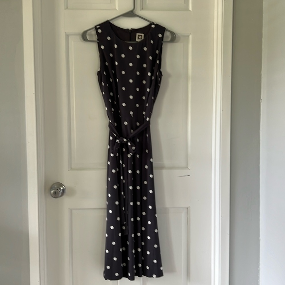 Anne Kline blue/grey polka dot dress size 4